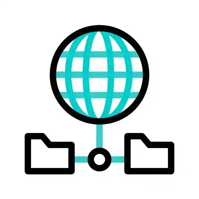 un gif avec un logo d'une planète qui représente internet et des dossiers pour représenter le partage de documents 